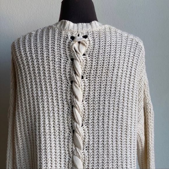 BDG sz SP button down open knit lace up back v-neck cardigan sweater - Picture 5 of 8